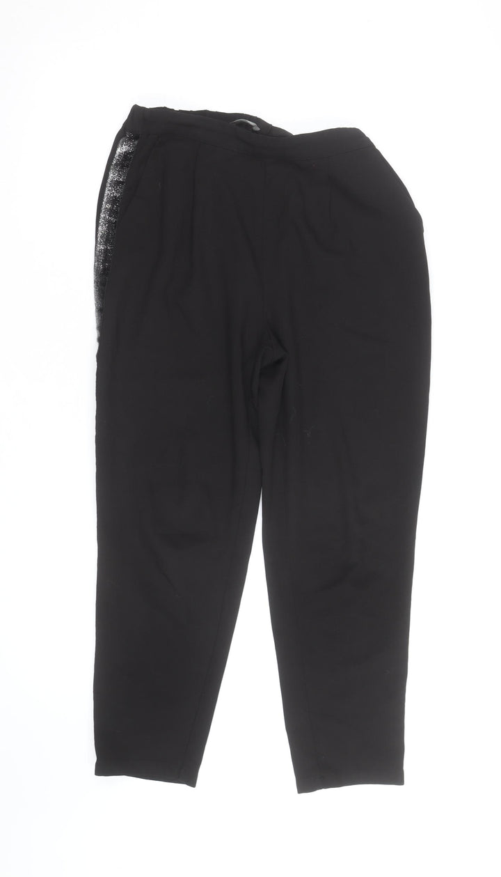 Oasis Women Black Size 8 Tapered Sequin Trim Trousers