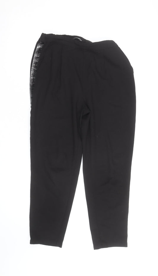Oasis Women Black Size 8 Tapered Sequin Trim Trousers