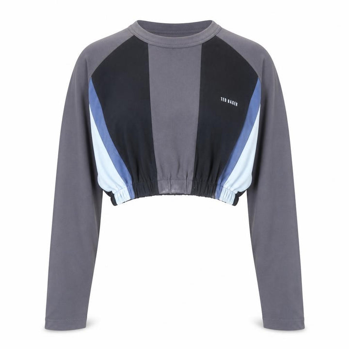 Ted Baker Women's Grey Colourblock Cropped Long Sleeve Top Size 14