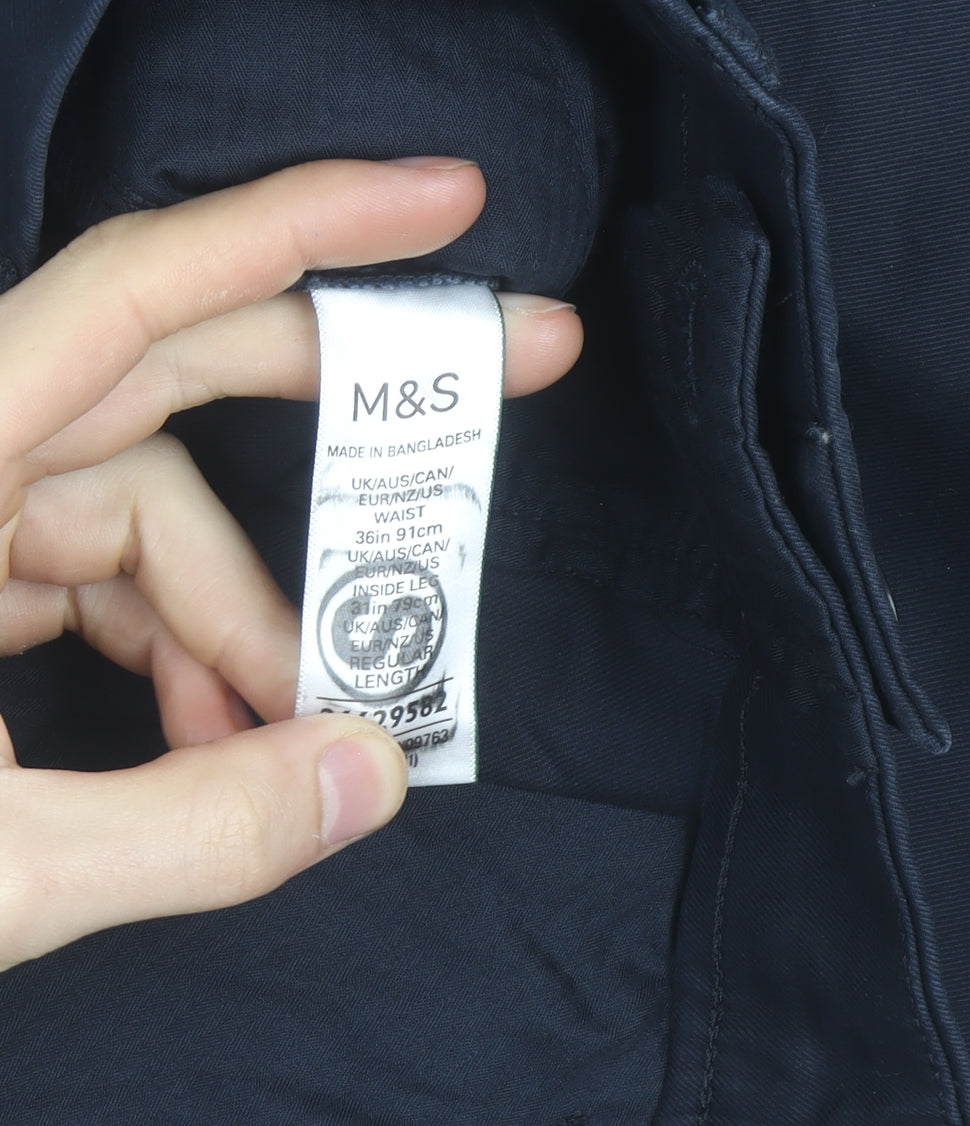 Marks and Spencer Men's Blue Chino Trousers 36W 31L Regular Fit