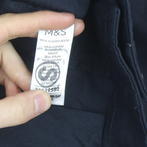 Marks and Spencer Men's Blue Chino Trousers 36W 31L Regular Fit