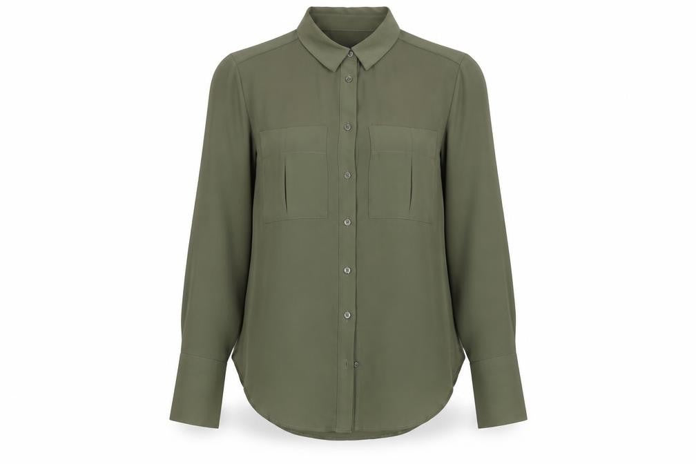 Front view of Marks & Spencer Women Green, size 10, Polyester Shirt