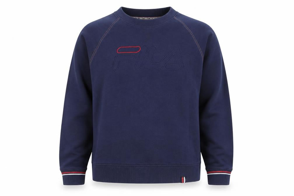 Front view of Fila Men's Blue Logo Crew Neck Pullover Sweatshirt, size M