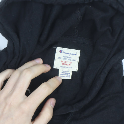 Champion Men’s Black Pullover Hoodie Medium Cotton Logo Sportswear