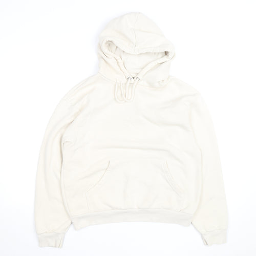 Monki Unisex Ivory Pullover Hoodie XS Fleece Cotton Blend