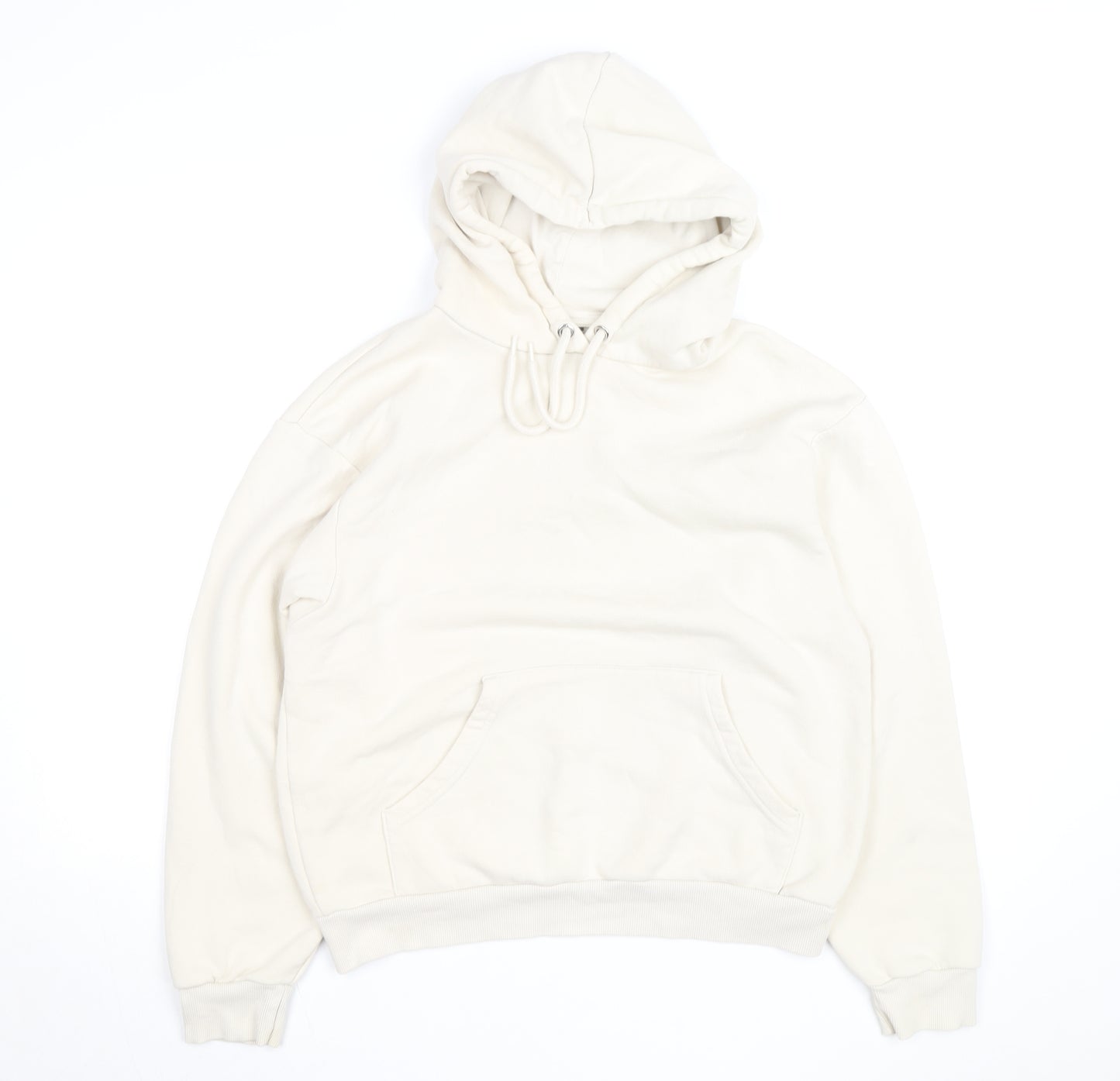 Monki Unisex Ivory Pullover Hoodie XS Fleece Cotton Blend