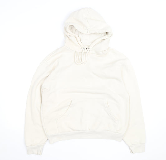 Monki Unisex Ivory Pullover Hoodie XS Fleece Cotton Blend