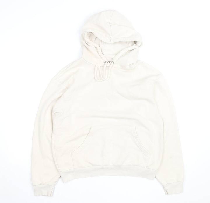 Monki Unisex Ivory Pullover Hoodie XS Fleece Cotton Blend