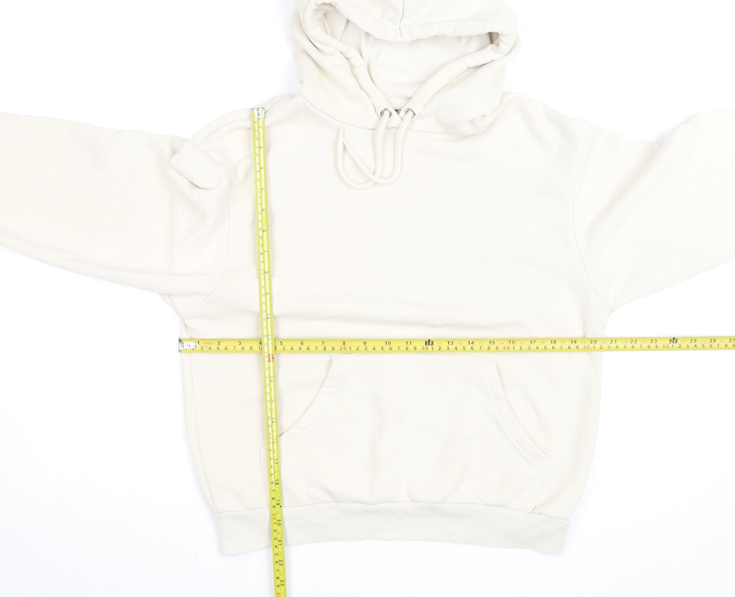 Monki Unisex Ivory Pullover Hoodie XS Fleece Cotton Blend