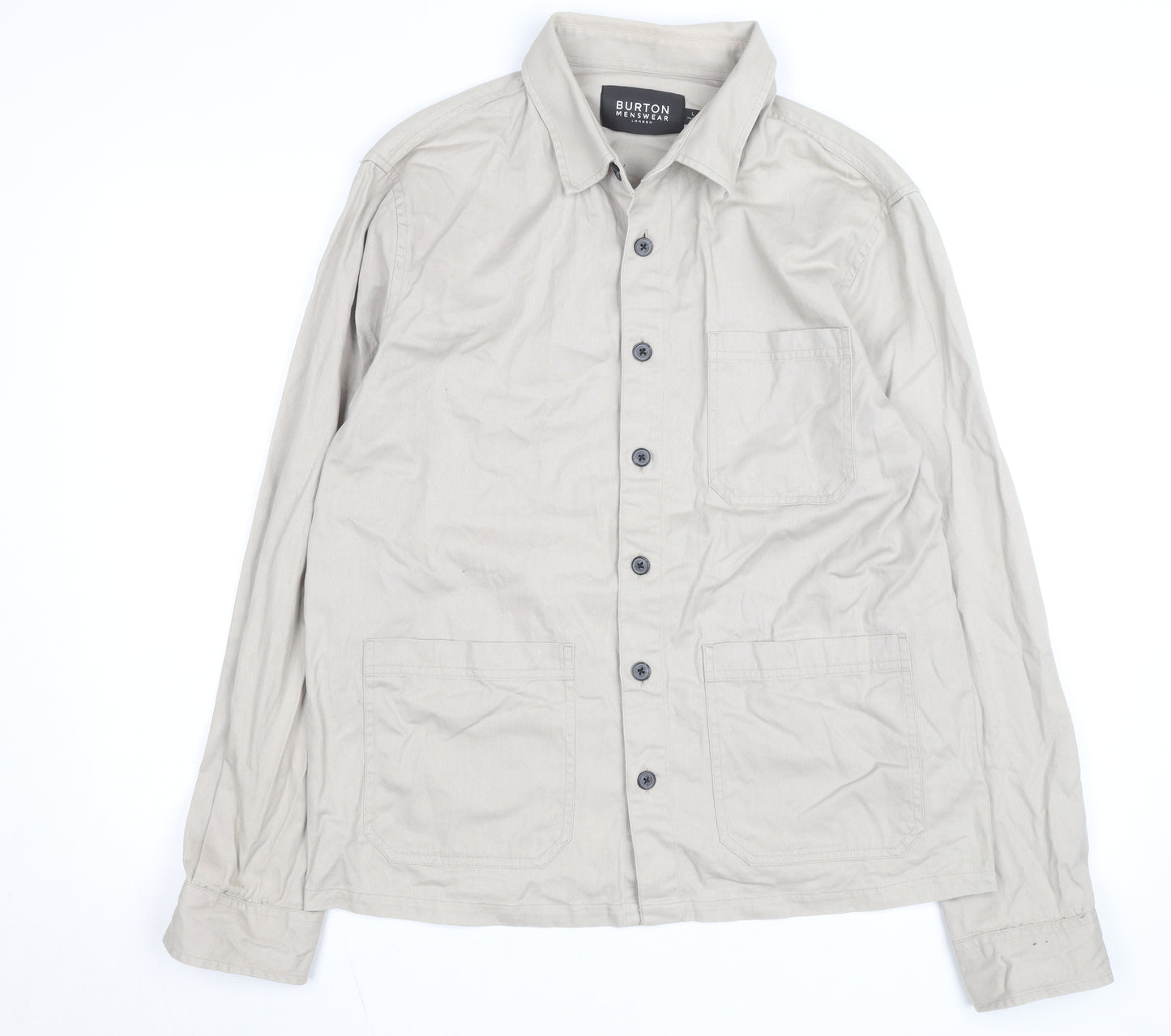 Burton Menswear London Men’s Beige Cotton Twill Button-Up Shirt L