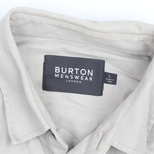 Burton Menswear London Men’s Beige Cotton Twill Button-Up Shirt L