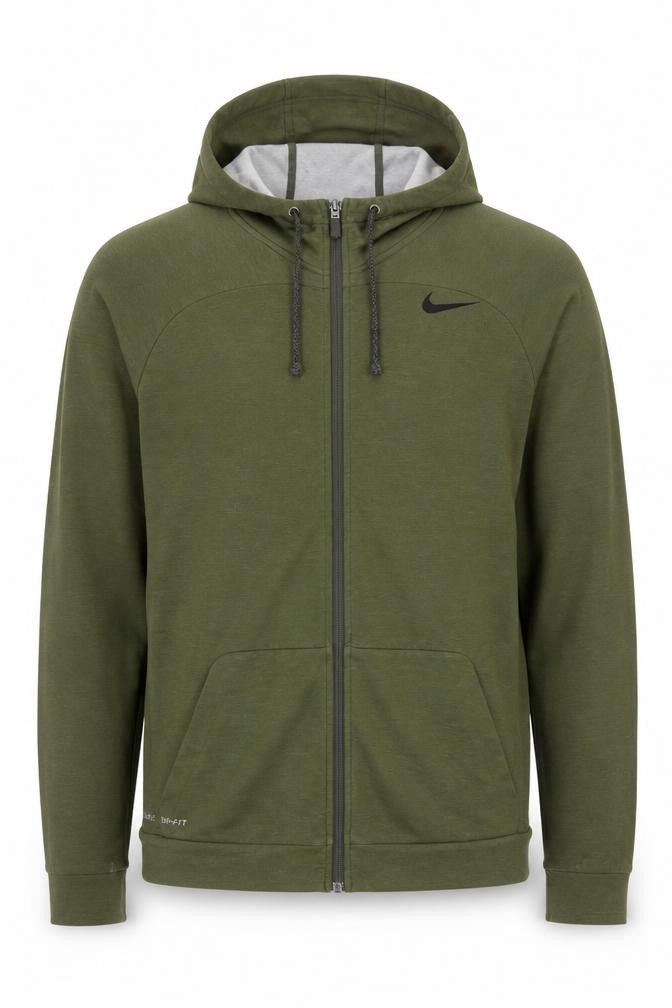 Front view of Nike Men's Green Dri-FIT Full Zip Hoodie, size M