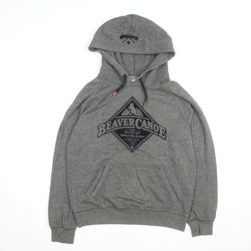 Beaver Canoe Men's Grey Pullover Hoodie Medium Fleece Logo Outdoor