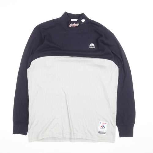 Majestic Men's Blue Long Sleeve Baseball Pullover Top L