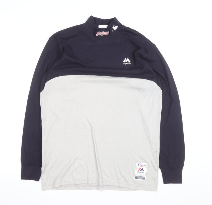 Majestic Men's Blue Long Sleeve Baseball Pullover Top L