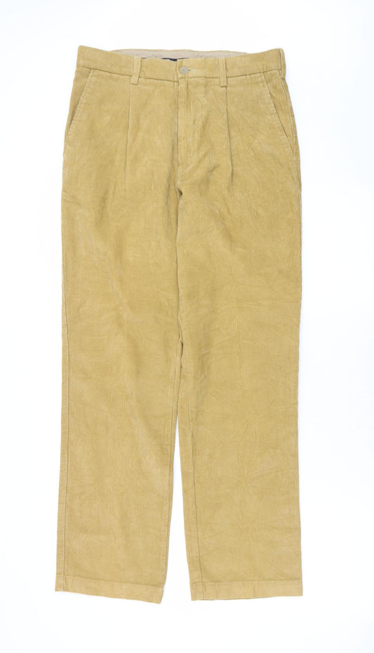 Marks and Spencer Men's Beige Corduroy Pleated Trousers 32W 31L