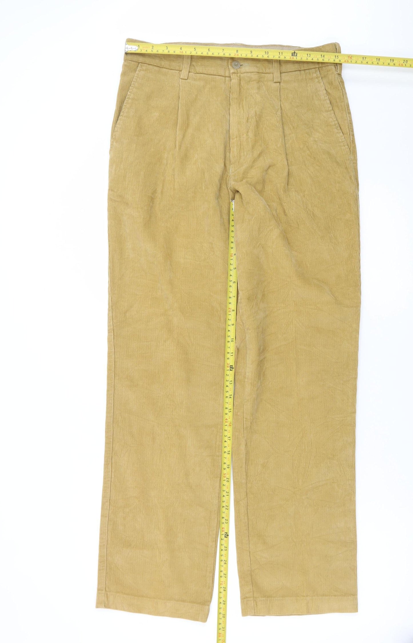Marks and Spencer Men's Beige Corduroy Pleated Trousers 32W 31L