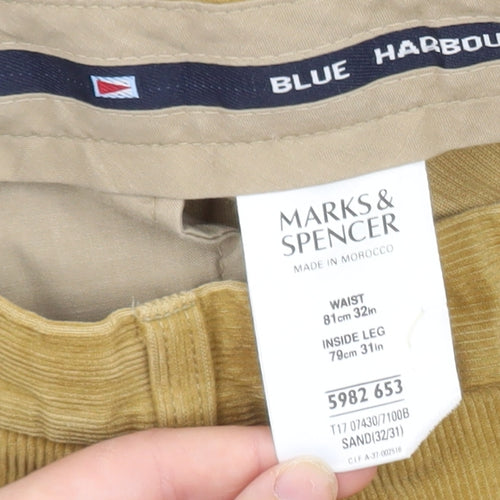 Marks and Spencer Men's Beige Corduroy Pleated Trousers 32W 31L