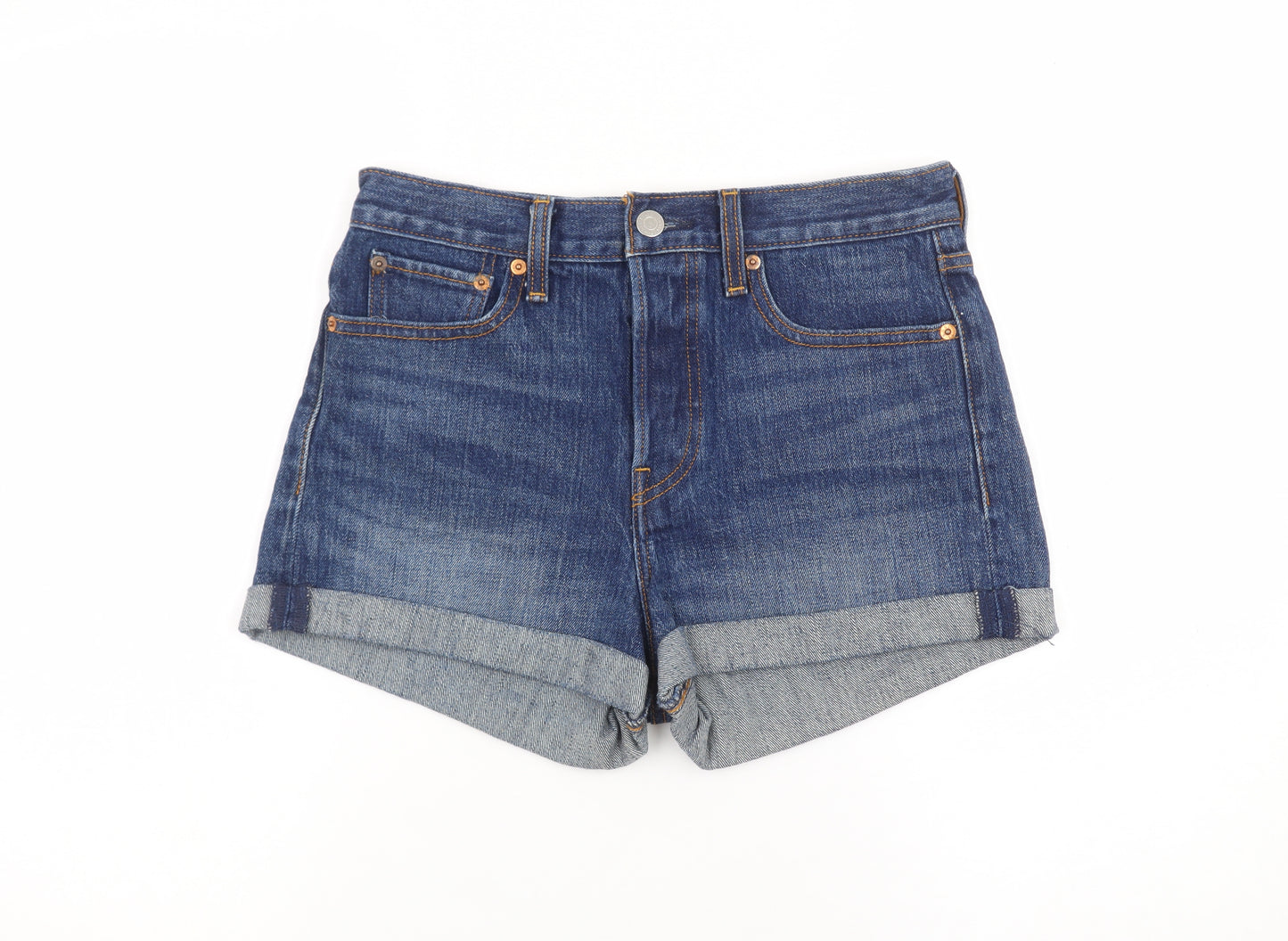 Levi's Women's Blue Denim High Rise Hot Pants Shorts W28 UK 10
