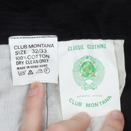 Club Montana Men's Black Corduroy Trousers Size 32 Regular Fit