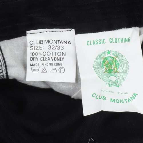 Club Montana Men's Black Corduroy Pleated Trousers Size 32x33