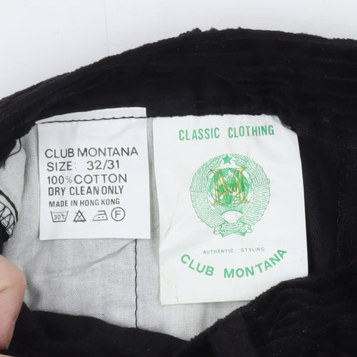 Club Montana Men's Black Corduroy Trousers 32x31 Regular Fit