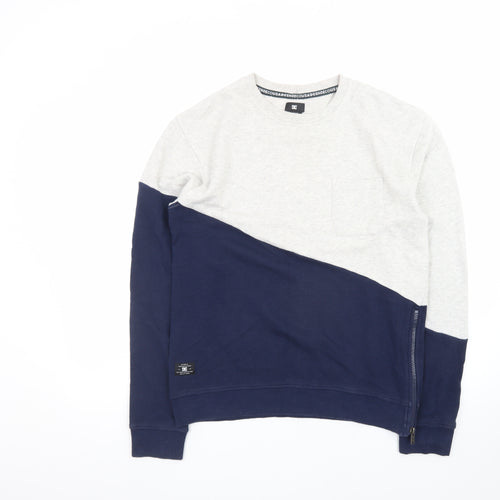 DC Men's Grey Blue Colour Block Pullover Sweatshirt Size S Zip Accent