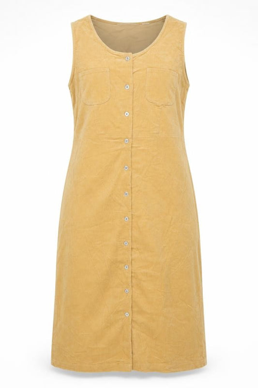 Front view of Architect Women’s Beige Corduroy Button Pinafore Dress L