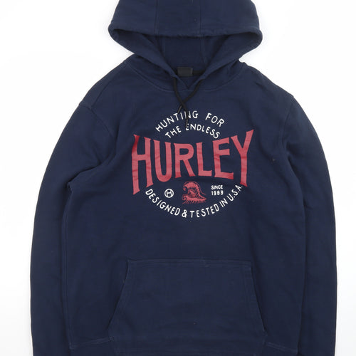 Hurley Men's Blue Pullover Hoodie L Graphic Print Logo Sweatshirt