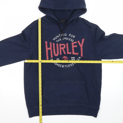 Hurley Men's Blue Pullover Hoodie L Graphic Print Logo Sweatshirt