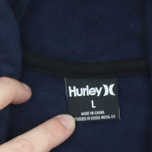 Hurley Men's Blue Pullover Hoodie L Graphic Print Logo Sweatshirt