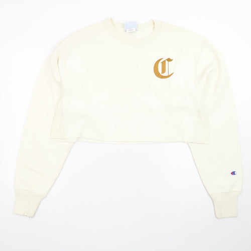 Champion Womens Ivory Crop Sweatshirt Medium Reverse Weave Logo
