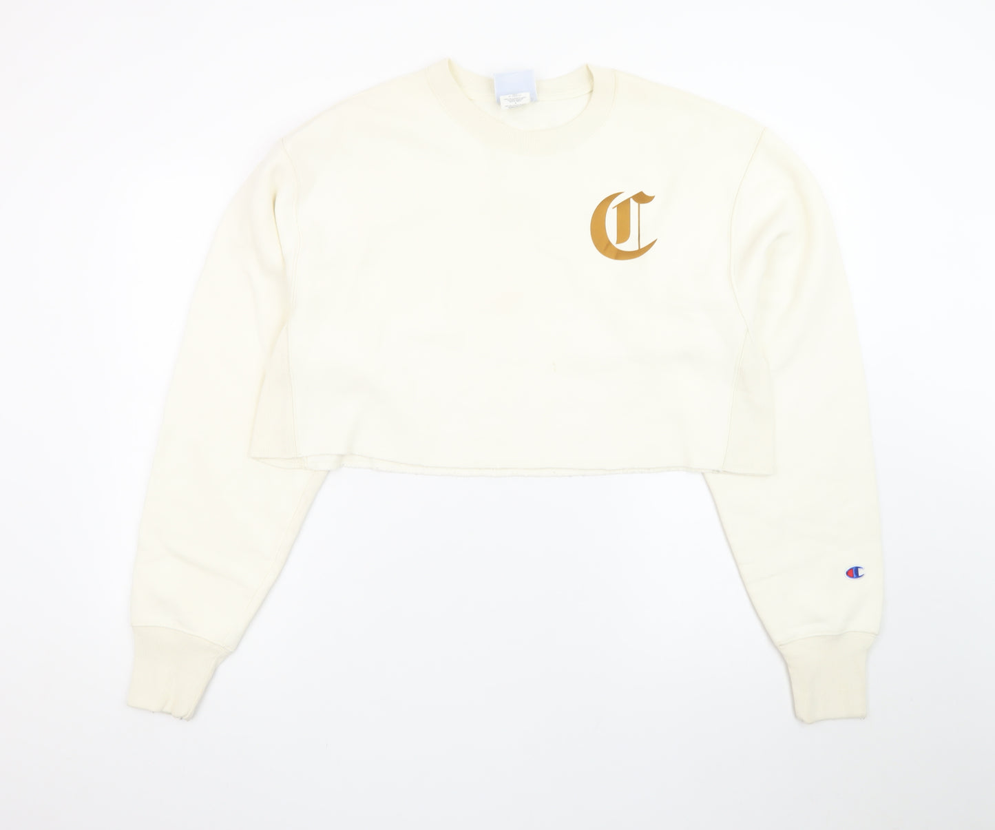 Champion Womens Ivory Crop Sweatshirt Medium Reverse Weave Logo
