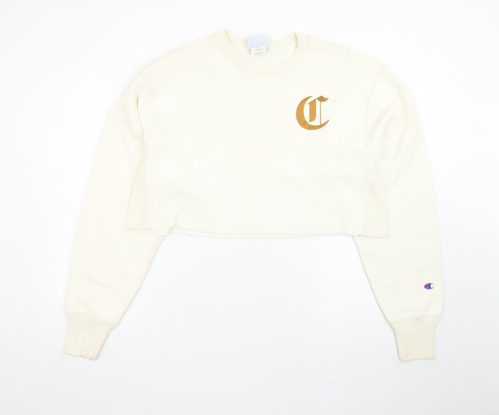 Champion Womens Ivory Crop Sweatshirt Medium Reverse Weave Logo