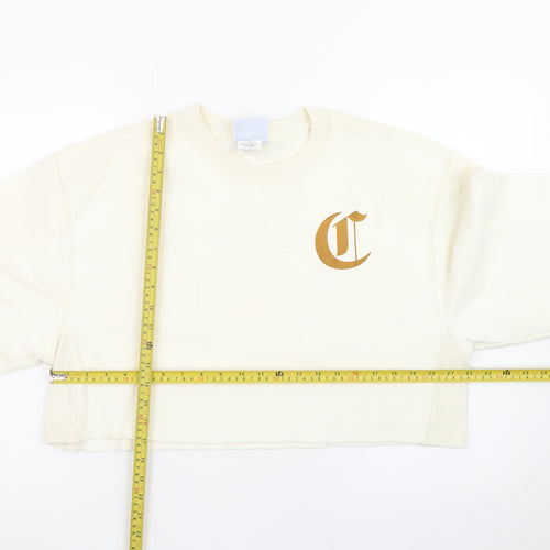 Champion Womens Ivory Crop Sweatshirt Medium Reverse Weave Logo