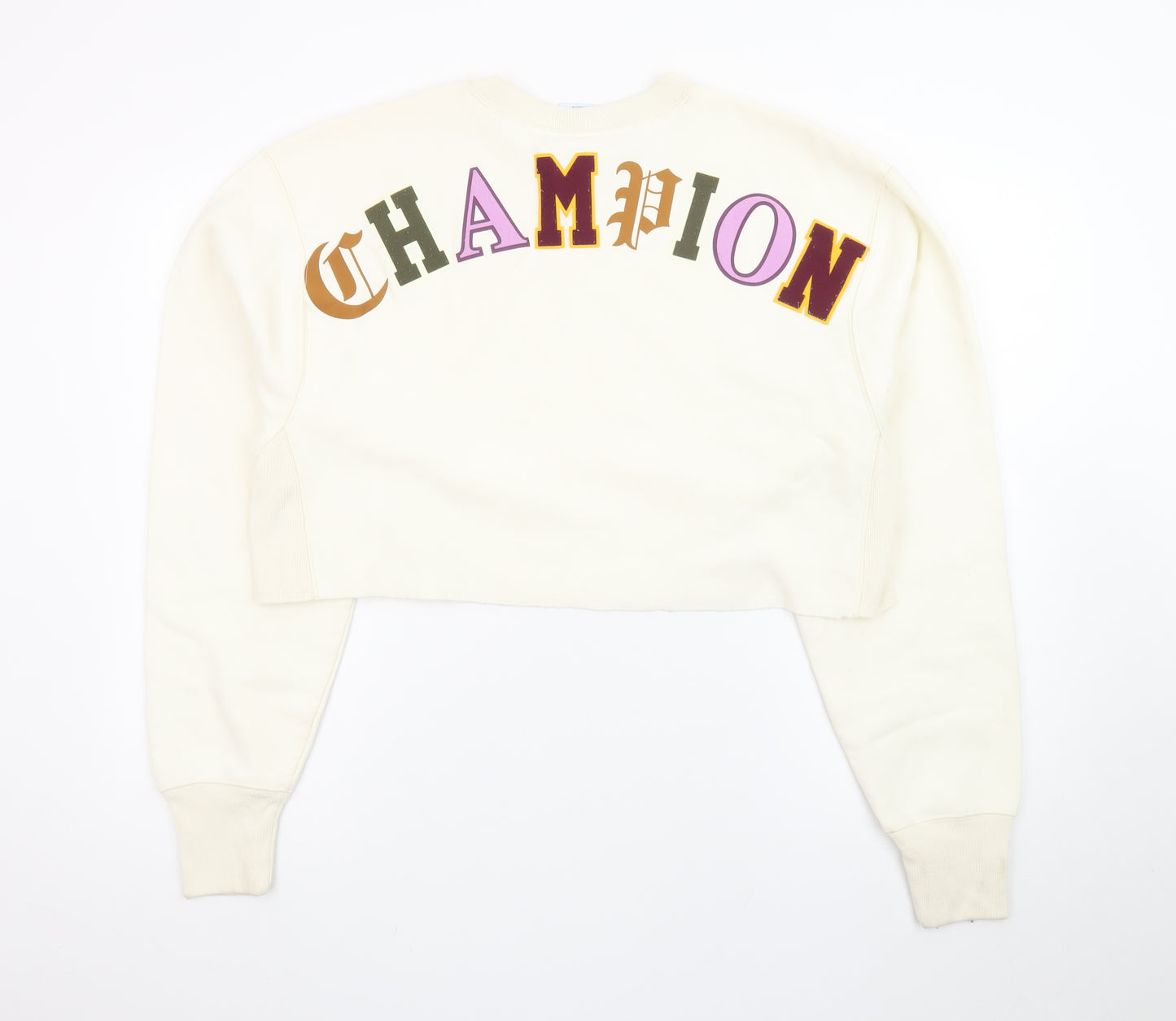 Champion Womens Ivory Crop Sweatshirt Medium Reverse Weave Logo