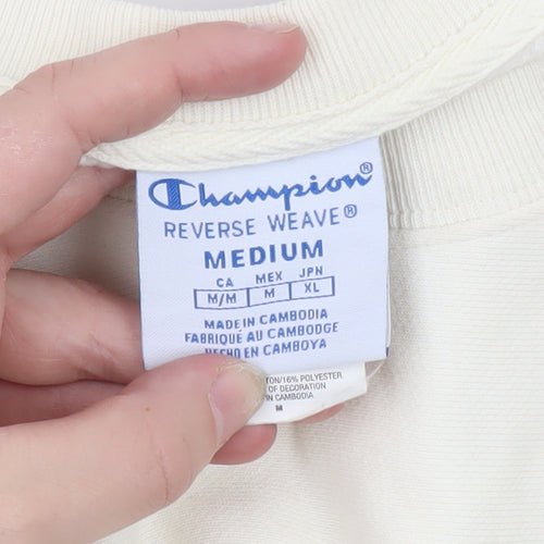 Champion Womens Ivory Crop Sweatshirt Medium Reverse Weave Logo