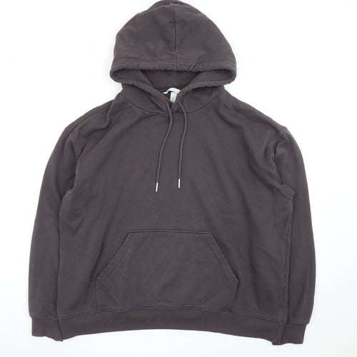 H&M Men’s Black Pullover Hoodie Cotton Blend Size L Casual Comfort