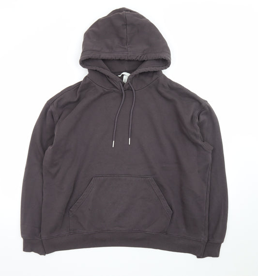 H&M Men’s Black Pullover Hoodie Cotton Blend Size L Casual Comfort