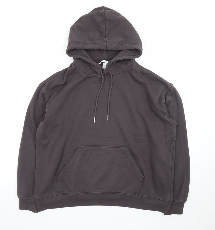 H&M Men’s Black Pullover Hoodie Cotton Blend Size L Casual Comfort