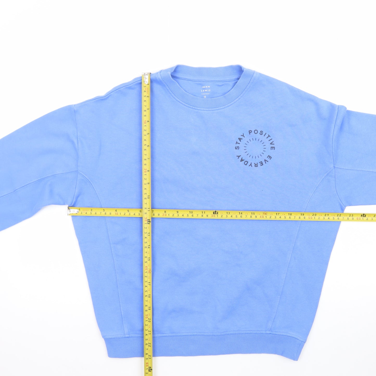 John Lewis Teens Blue Cotton Pullover Sweatshirt Size 12 Stay Positive