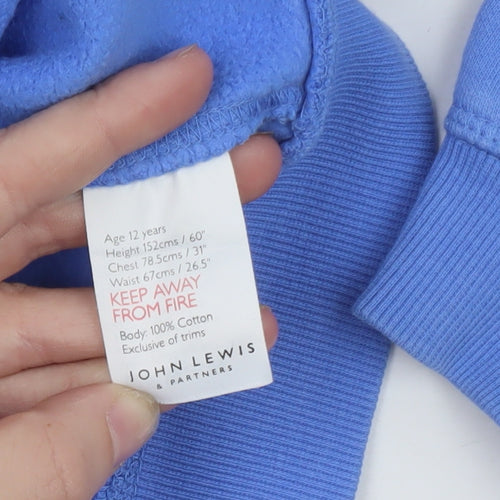 John Lewis Teens Blue Cotton Pullover Sweatshirt Size 12 Stay Positive