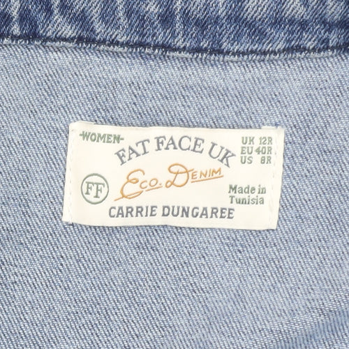 Fat Face Women Blue Denim Carrie Dungaree Jumpsuit UK 12R Eco Cotton Classic Style