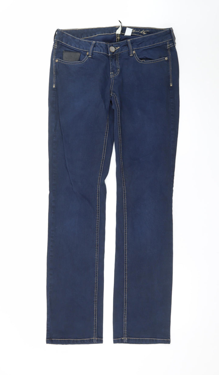 Mango Womens Blue Straight Leg Stretch Denim Jeans Size 12