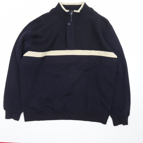 Marks and Spencer Men's Navy 1/4 Zip Knit Panel Sweatshirt L