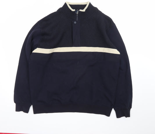 Marks and Spencer Men's Navy 1/4 Zip Knit Panel Sweatshirt L