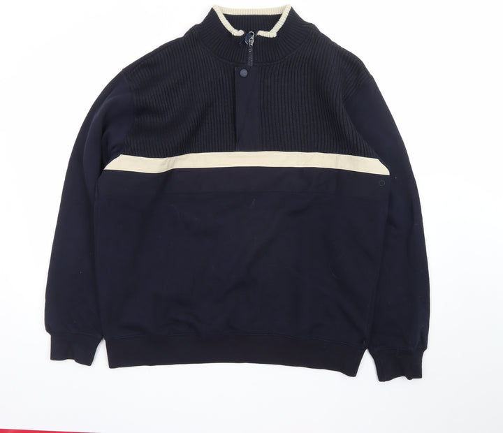 Marks and Spencer Men's Navy 1/4 Zip Knit Panel Sweatshirt L
