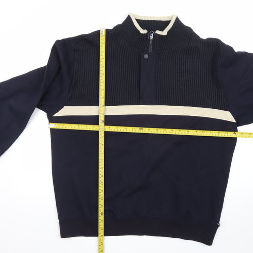 Marks and Spencer Men's Navy 1/4 Zip Knit Panel Sweatshirt L