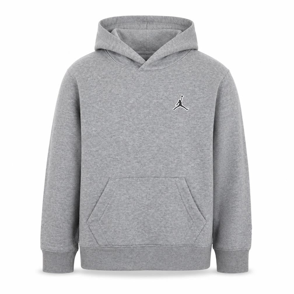Front view of Jordan boys’ grey hoodie medium 10-12 years pullover fleece sweatshirt