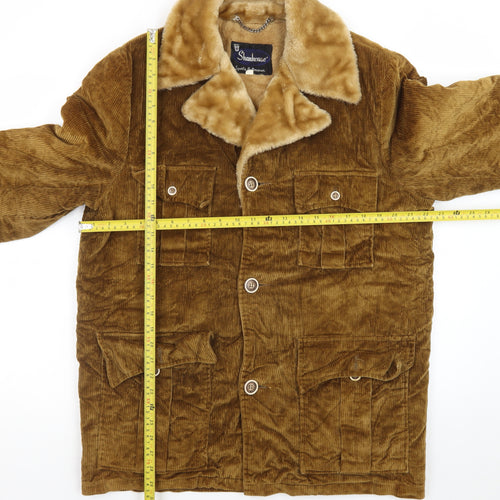 Shanhouse Men’s Brown Corduroy Faux Fur Lined Overcoat Size 40